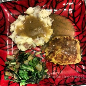 Baked Falafel Patties, Kale, and Vegetable Gravy